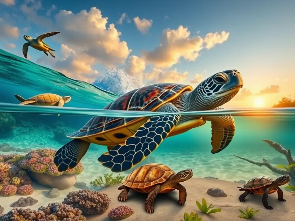 Tortugas fotorealistas en hábitats naturales