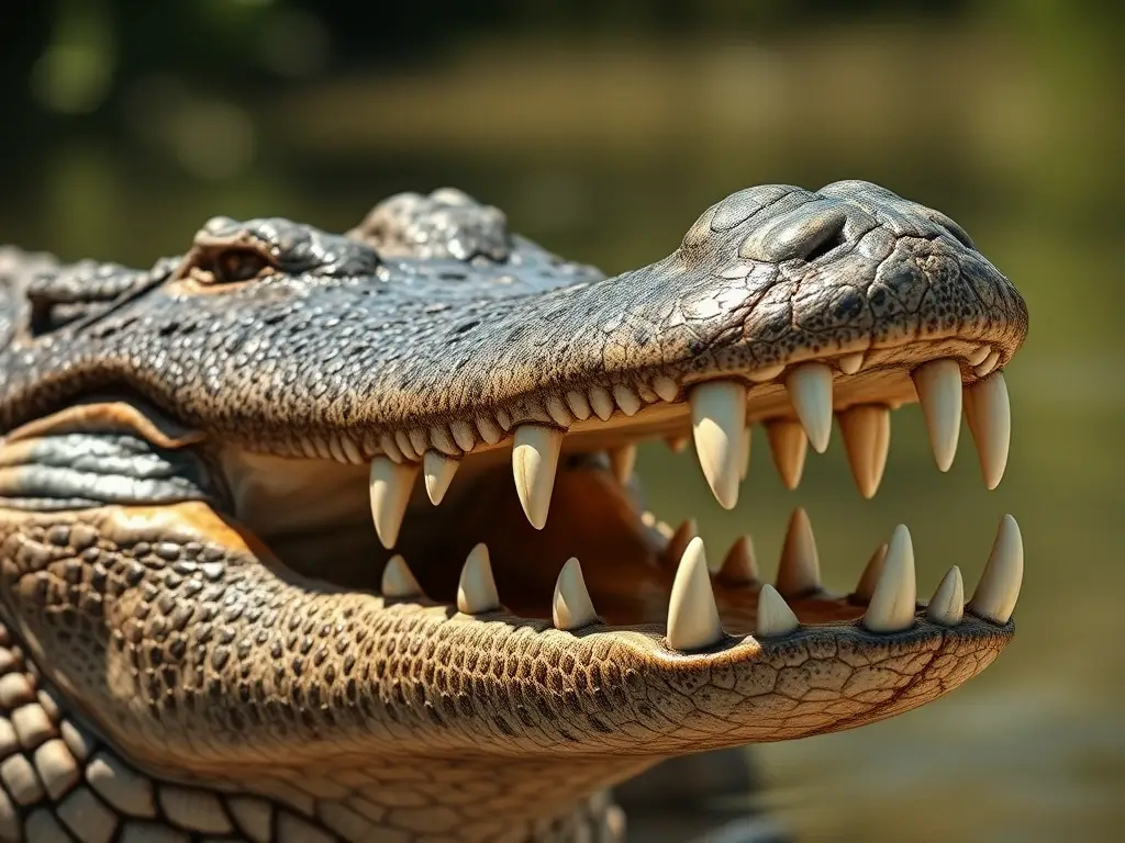 Fotografía detalllada de la mandíbula de un cocodrilo de agua salada realista con dientes sanos