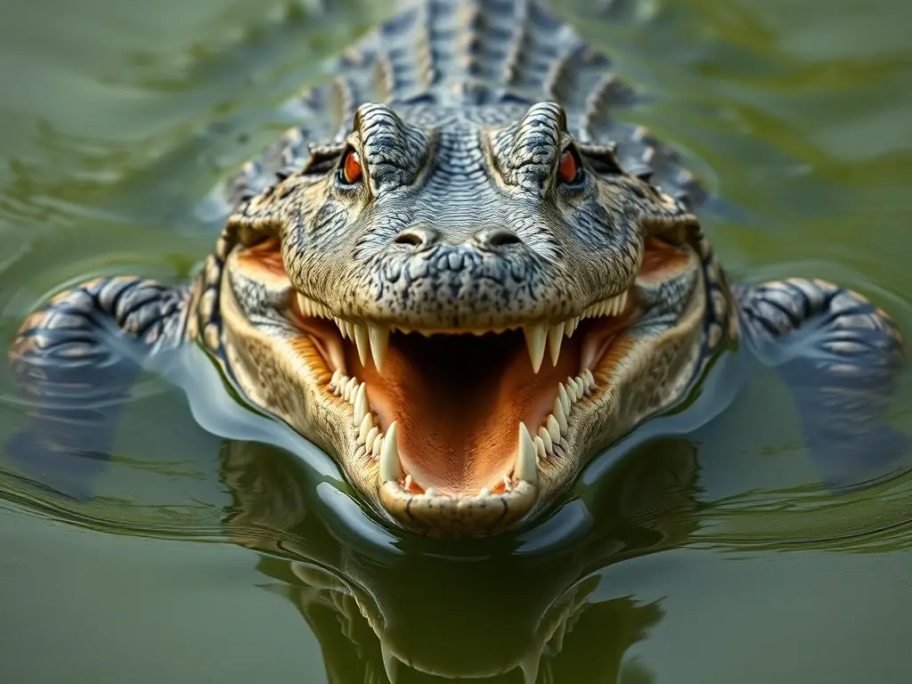 Una fotorealista de un cocodrilo de agua dulce en acción
