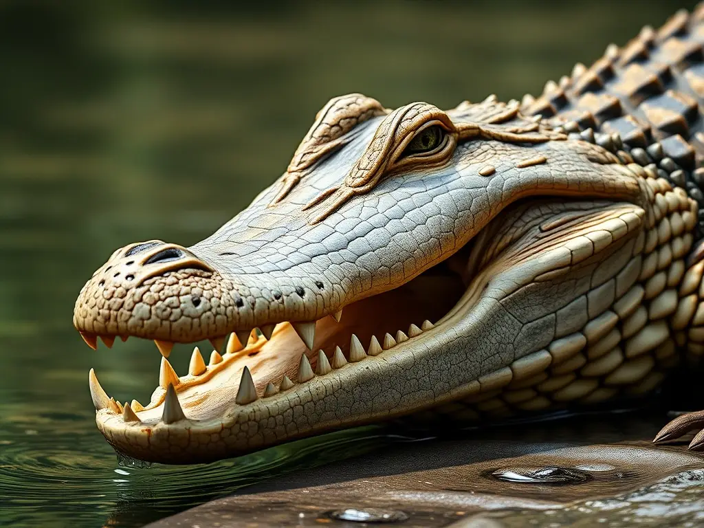 Foto realista de cocodrilo masticando con detalles detallados