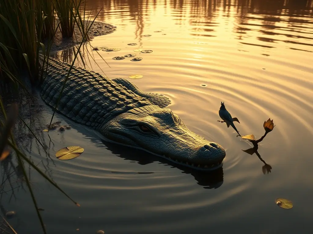 Cocodrilo inmenso acecha al amanecer