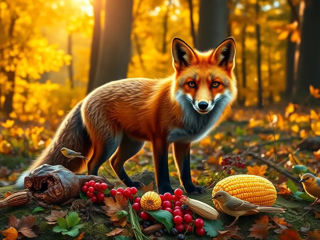 Zorro rojo en bosque otoñal, retrato realista