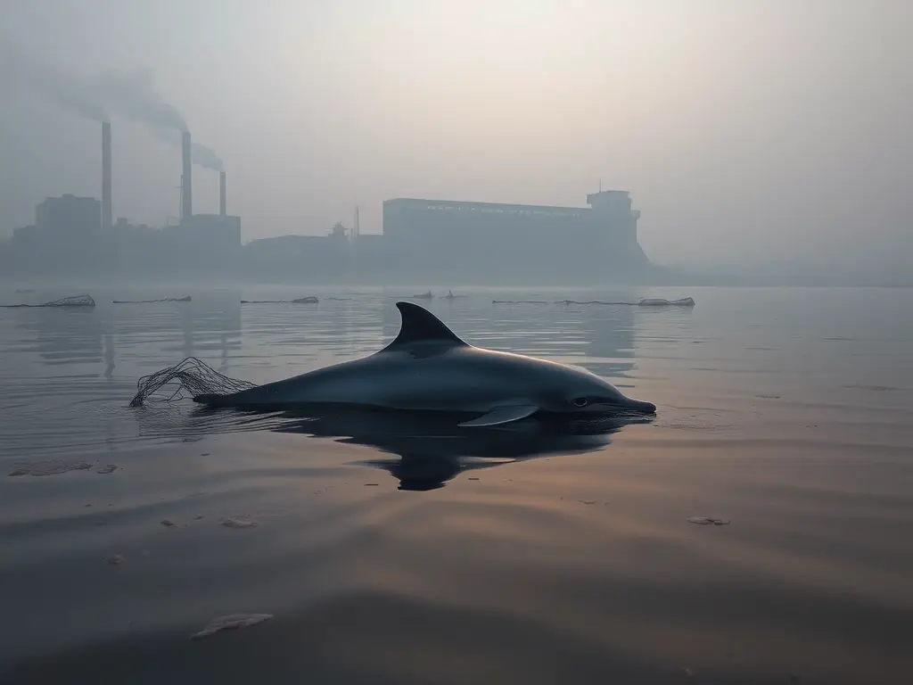 Baiji solitario nadando en Yangtsé contaminado