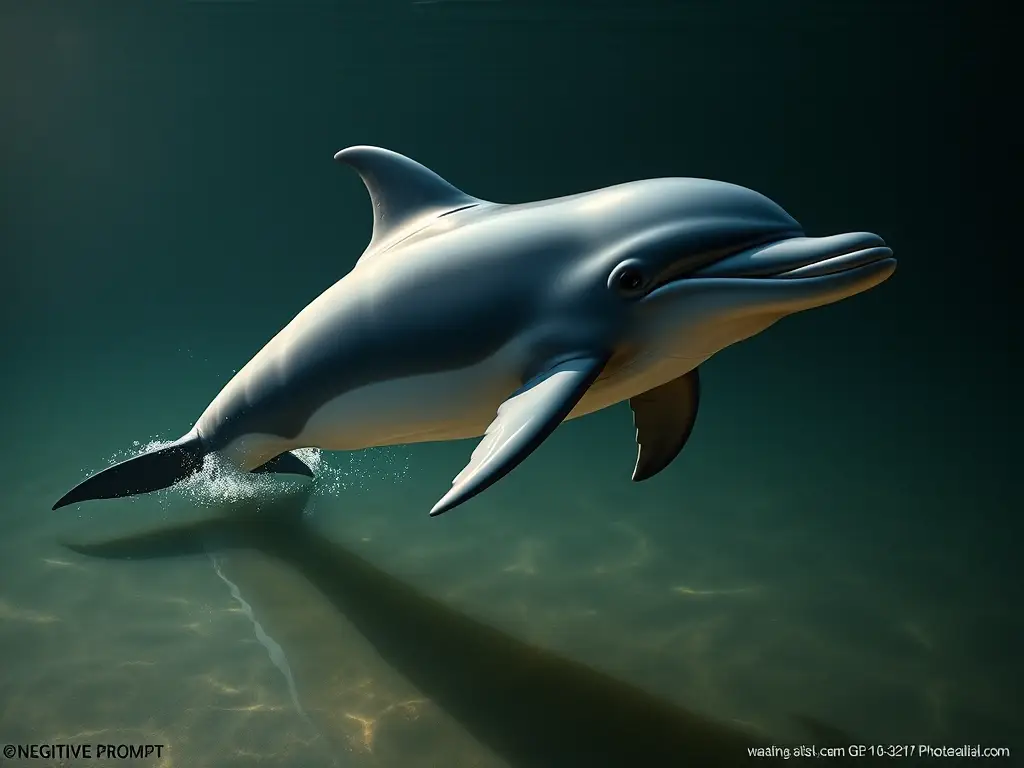 Imagen realista, de un delfín de río chino, navegando serenamente