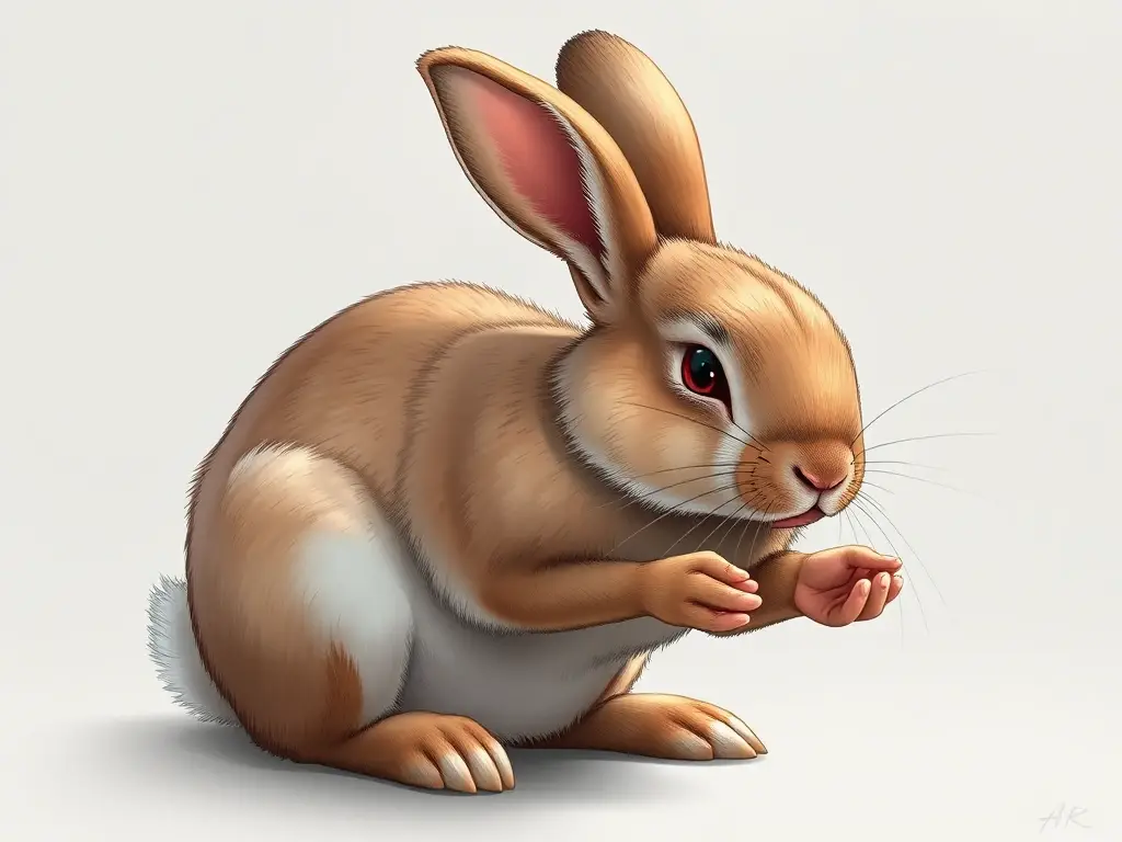 Ilustración realista de conejo con diarrea precisa
