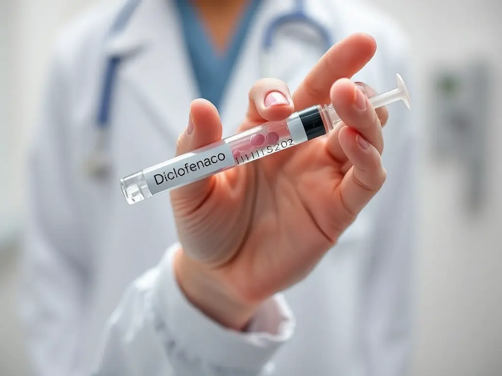 Fotografía realista de una mano veterinaria sosteniendo un syringe con pastillas