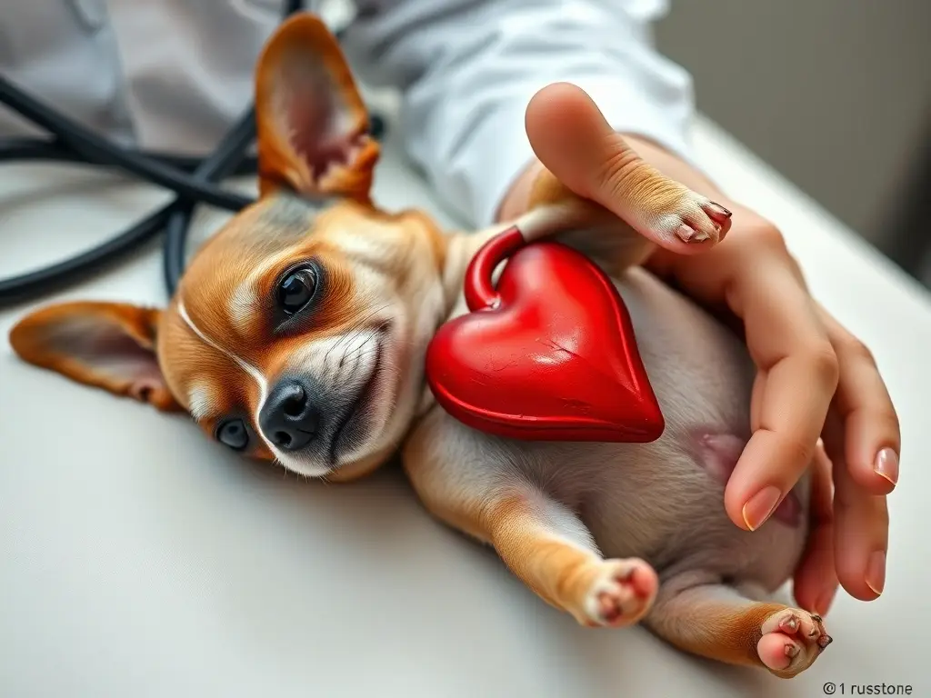 Fotorealista de un veterinario con un corazón de cachorro de chihuahua en un termómetro