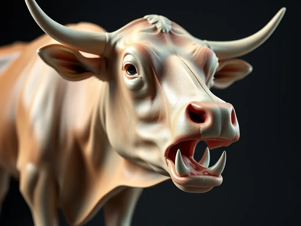 Una fotorealista del modelo de una vaca, con incisores de Ortiz