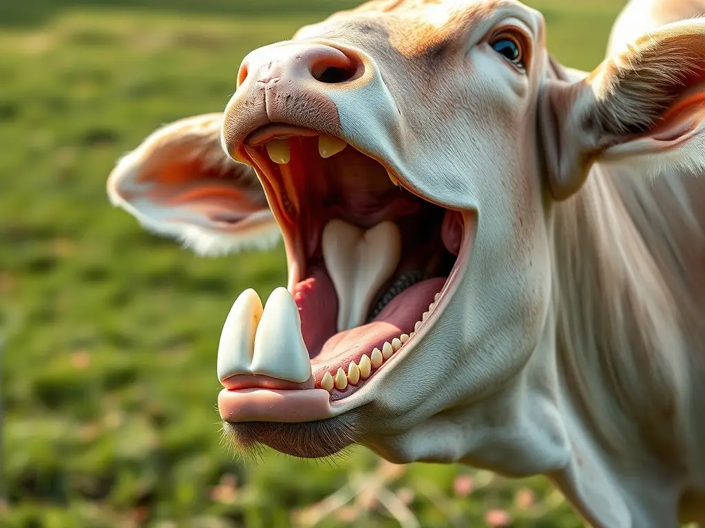 Illustration de un hocico de vaca con diente canino