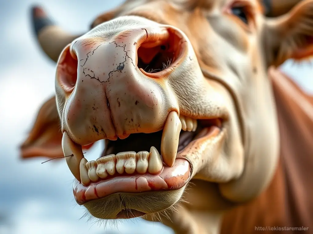 Imagen realista de dientes de vaca, con detalle al nivel microscópico