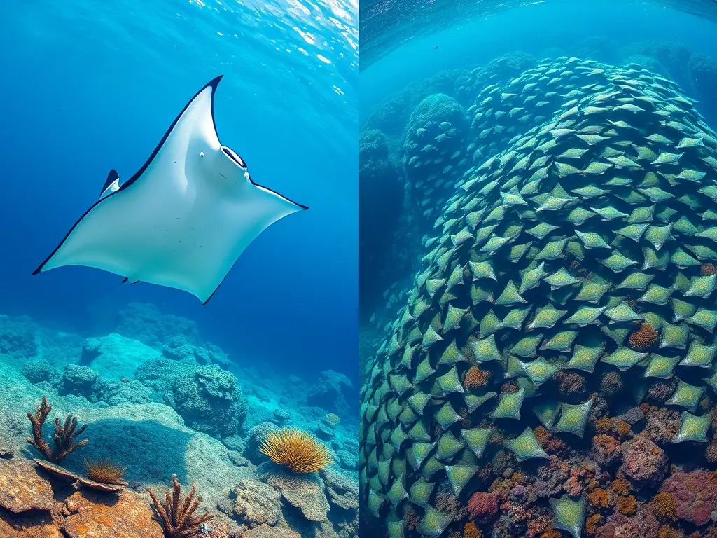 Dos configuraciones de hábitat de raya y raya se retratan con realismo y enfoque