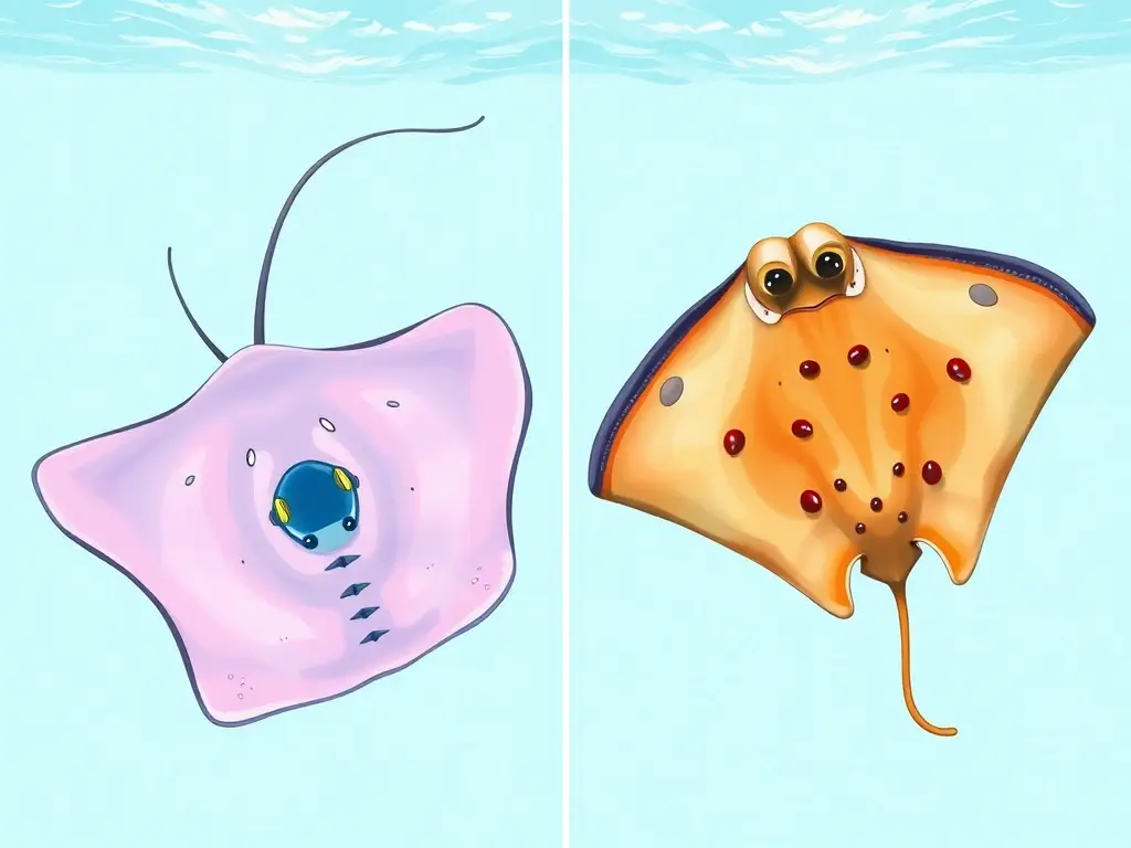 Es una ilustración de comparación artística de rayas y mantarays