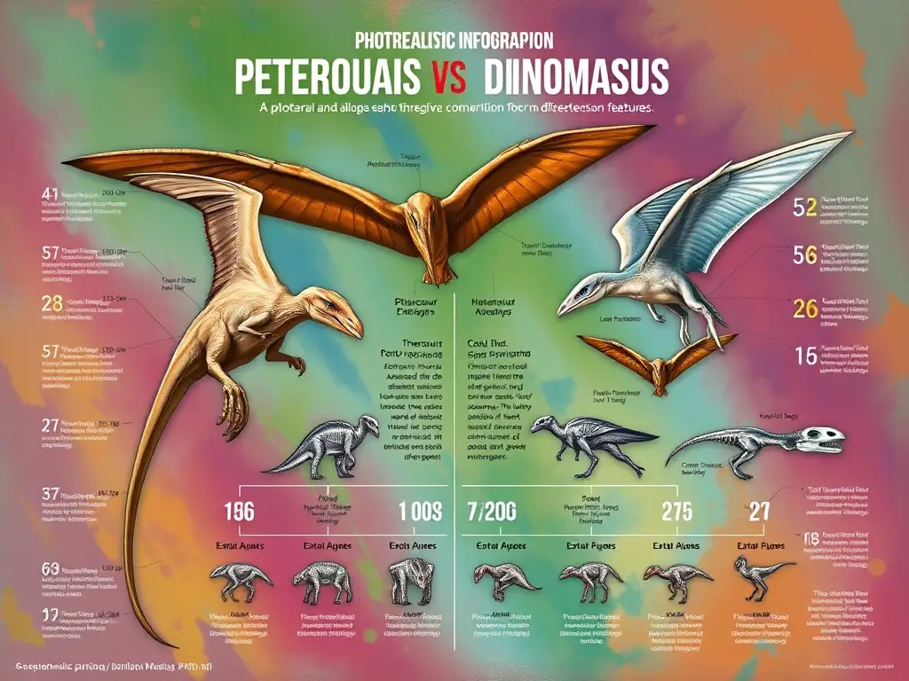 Una pintura realista de pterosaurio y aves que comparan sus características