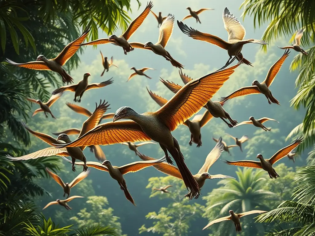 Un tapiz realista en 8K de dinosaurios voladores evocadoras de la naturaleza