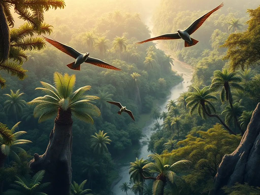 Una exuberante jungla jurásica con criaturas gigantes