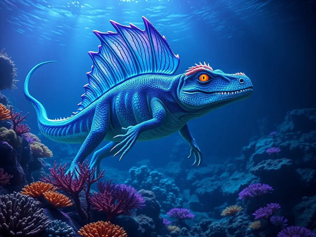 Imagen realista de un dinosaurio marino con detalles anatomía