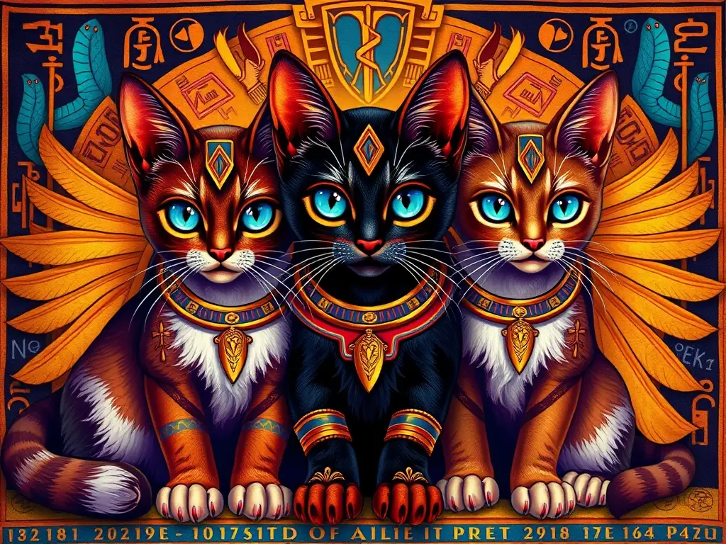 Fotografía de portada realista con gatos egipcios