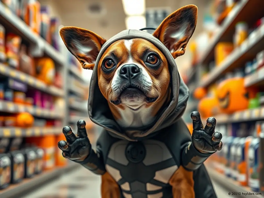 Foto realista de un perro en un disfraz de Halloween