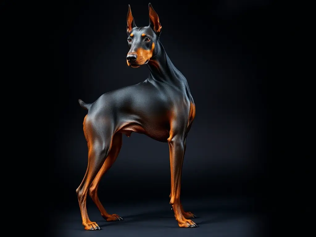 Fotografía realística de Doberman Europeo, con postura natural e impecable