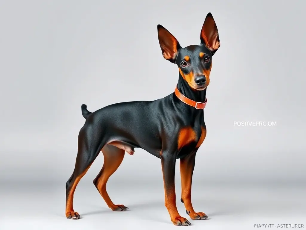 Fotorealista de Doberman Mini Pinscher jugando en collar de alta calidad