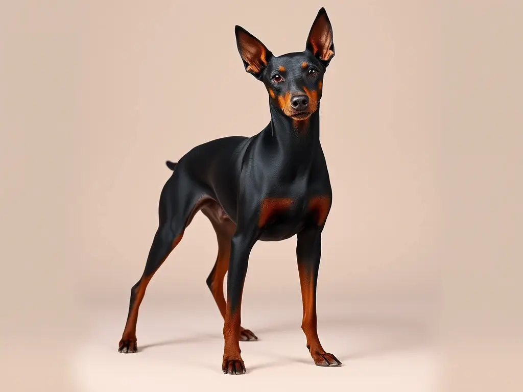 Fotorealista retrato de Doberman Mini Pinscher, impونante y elegante