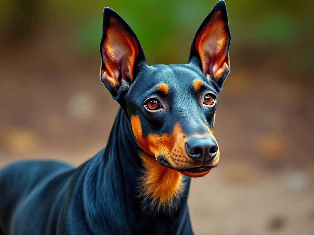 Foto realista, 8K, Doberman Mini Pinscher, sin texto o logos