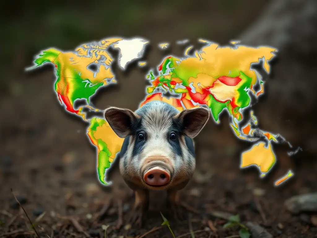 Imagen realista con distribución mundial de cerdos salvajes