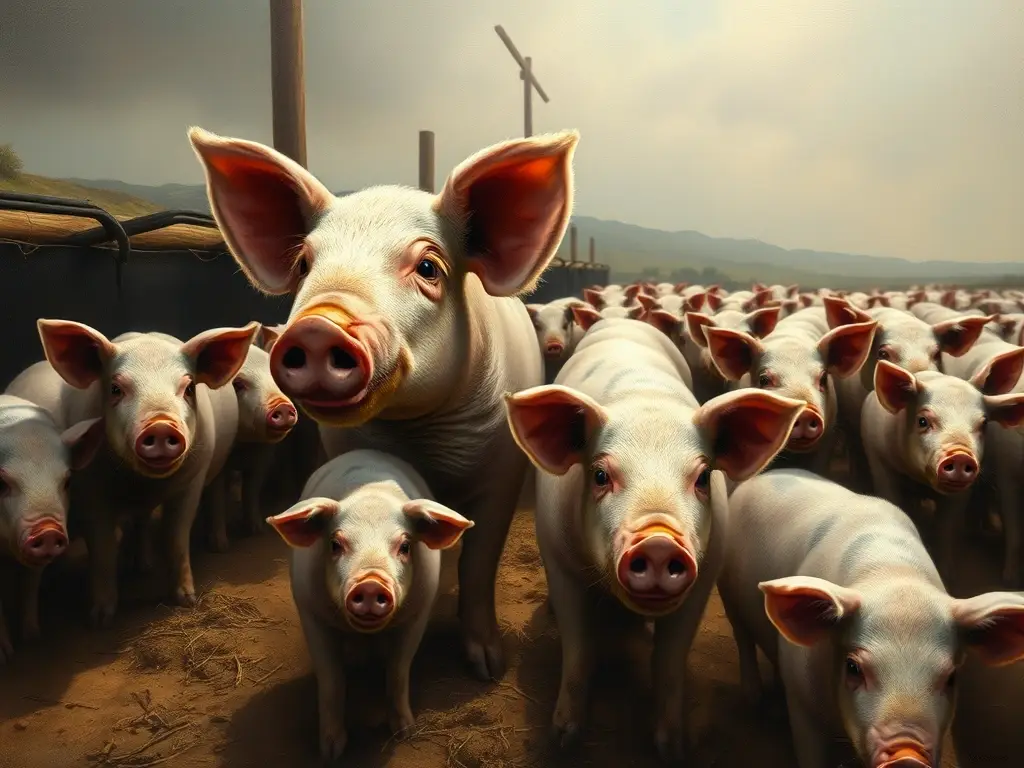 Una obra de arte realista de una granja de cerdos en España