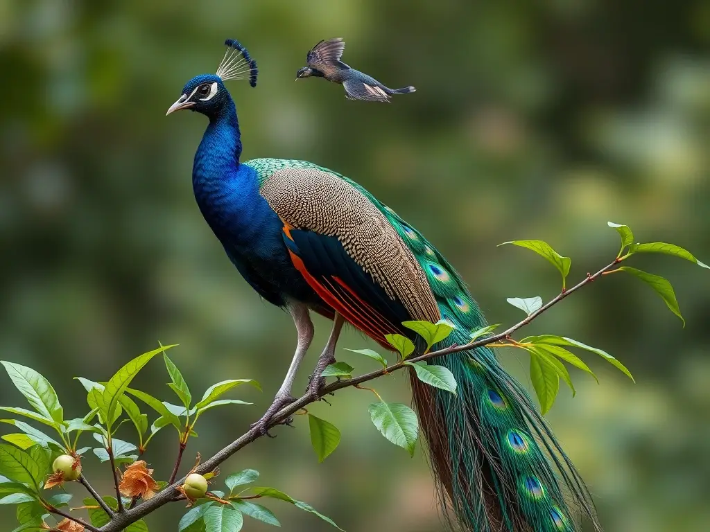 Un retrato fotográfico de un pavón de plumaje brillante y natural