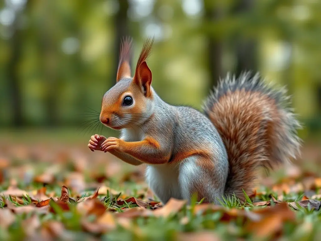 Foto realista de un ardilla en un parque, sin texto ni logo