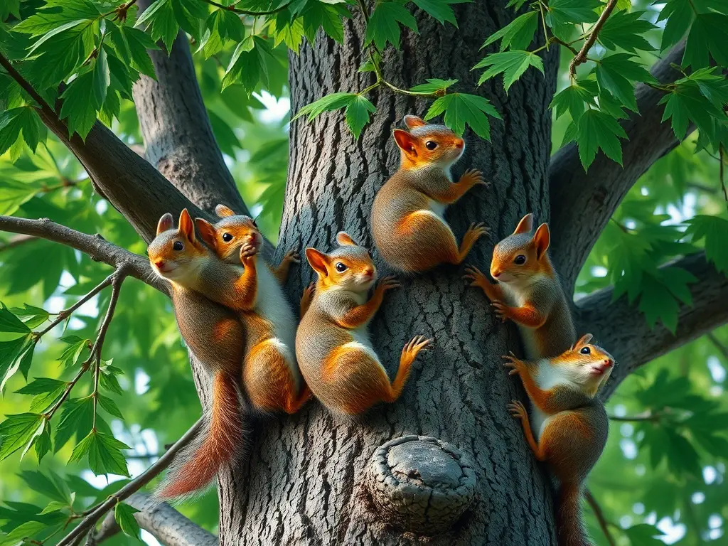 Foto realista de ardilla en un roble con detalles precisos