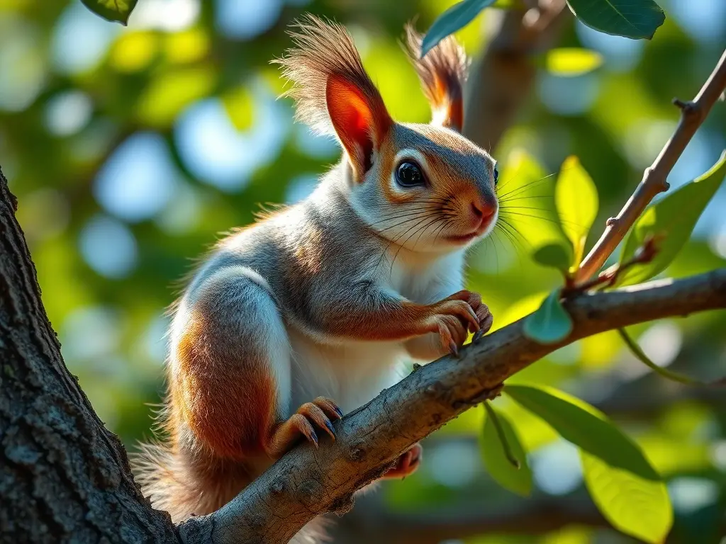 Foto Realistic, de ardilla en un árbol, enfocado, natural