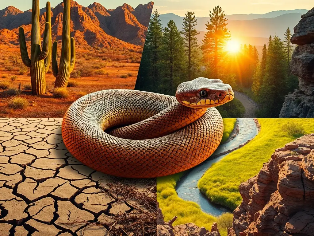 Serpiente cascabel sobre diversos hábitats
