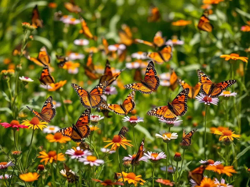 Fotografía realística de mariposas Painted Lady en un campo de flores