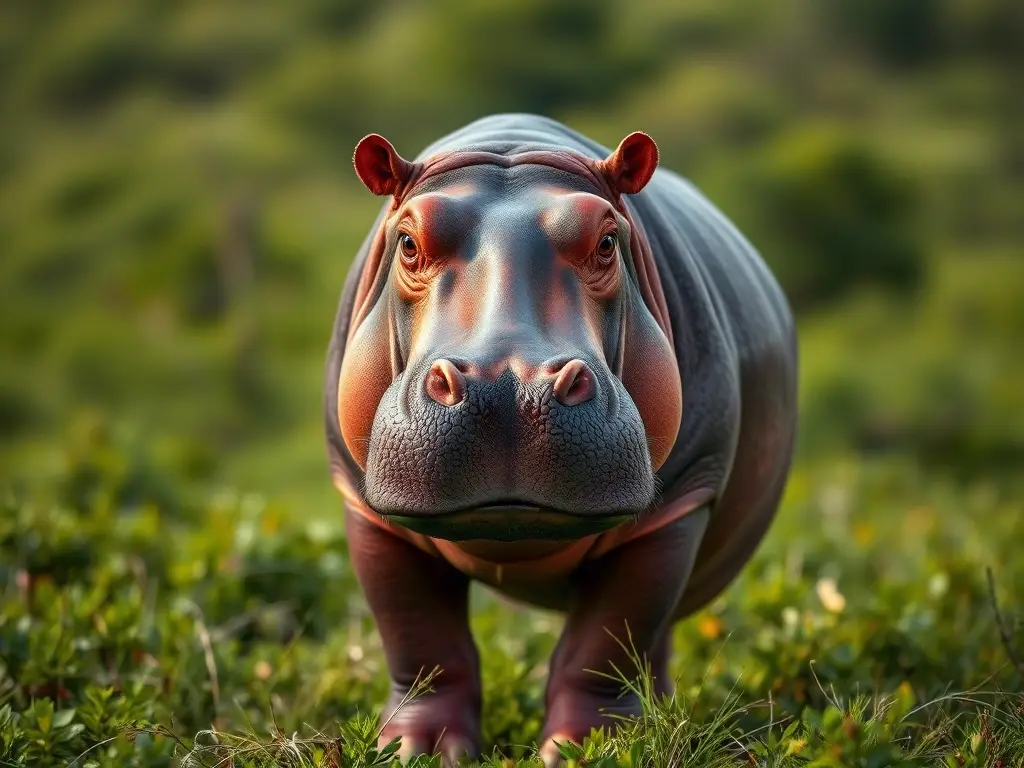 Fotorealista retrato de un hipopótamo lugubre en una sabana