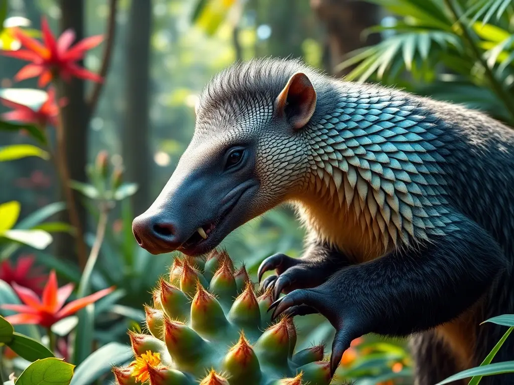 Un anteater feasting en un cactus
