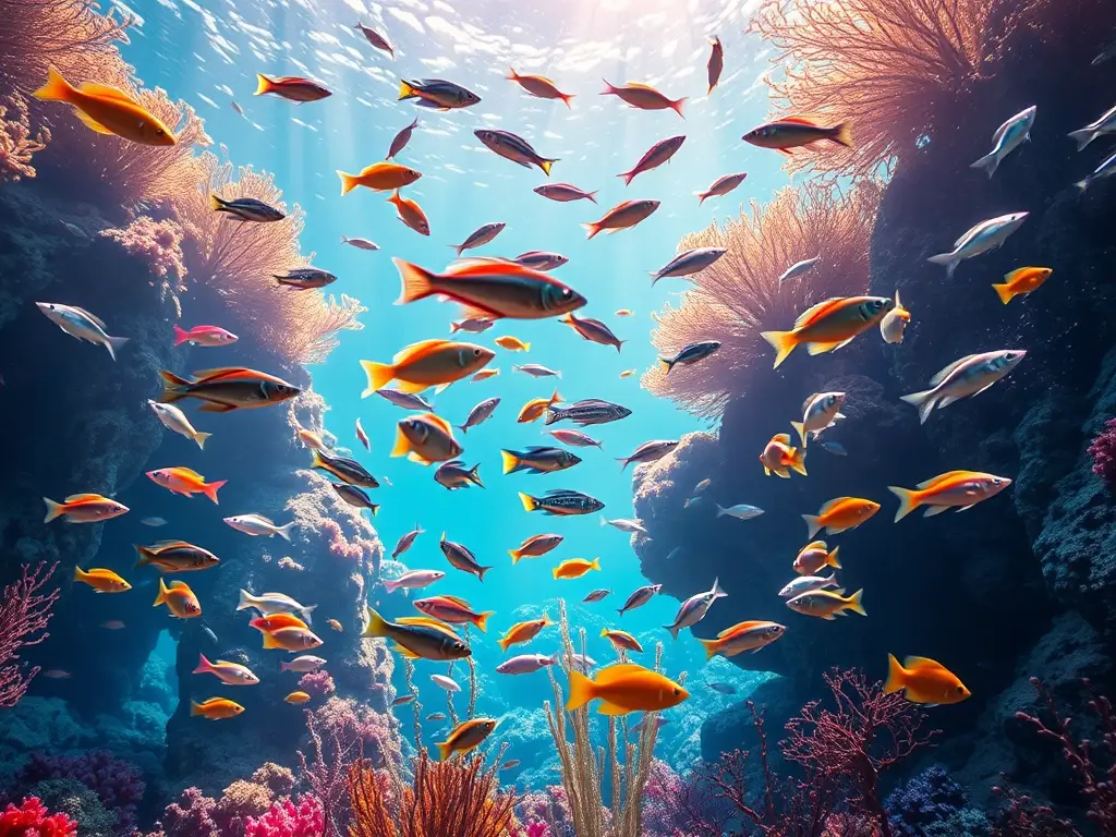 Escena submarina vibrante con peces vivíparos