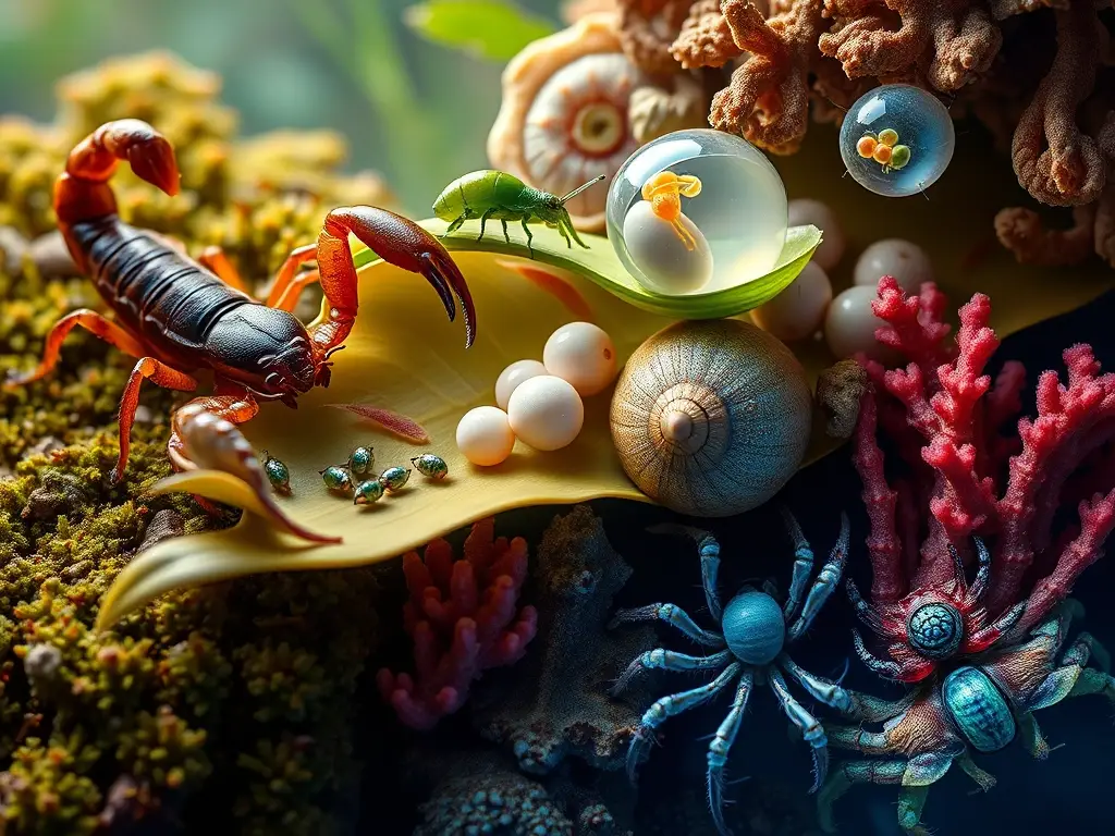 Portada fotorrealista 8K de invertebrados ovovíparos