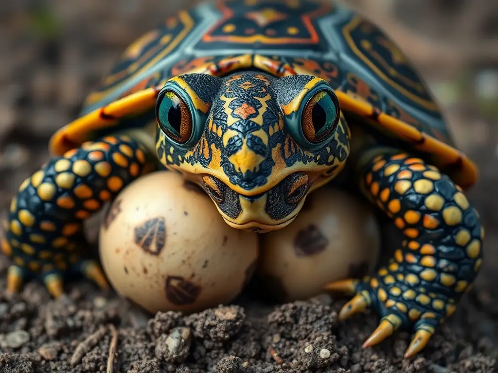 Ilustración realista fotográfico de tortuga con huevos