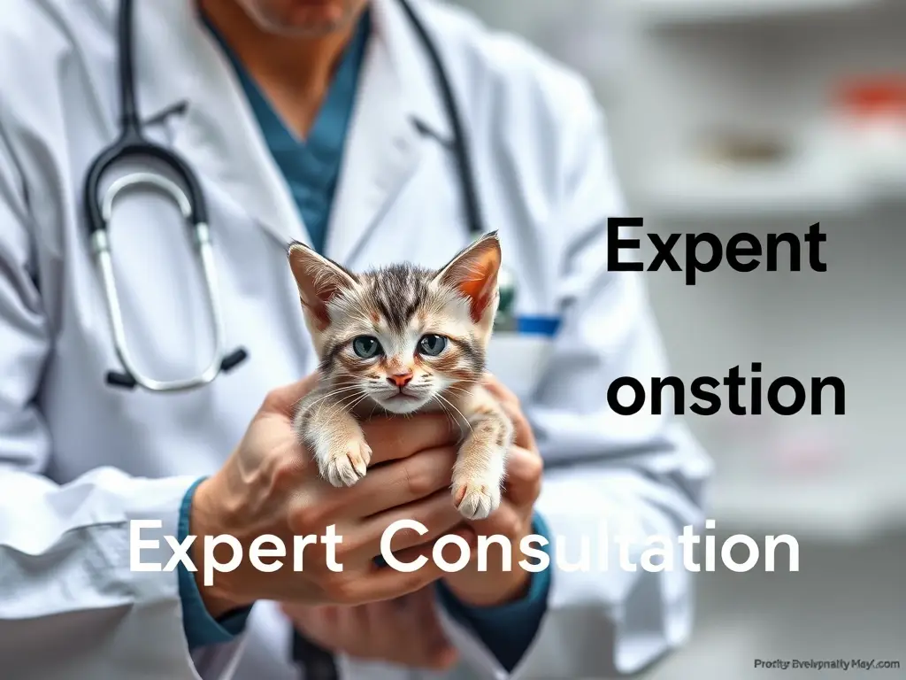 Imagen fotorealista de veterinario con gatito, consulta profesional