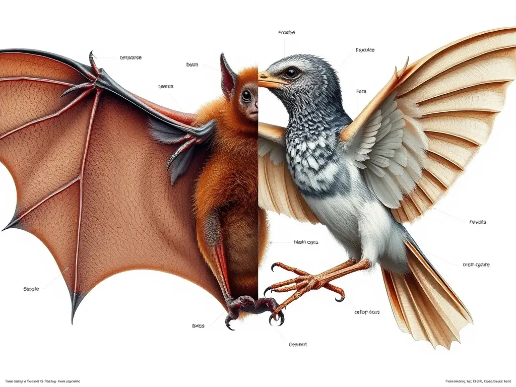 Foto de bat y ave con anatomía real y detallada