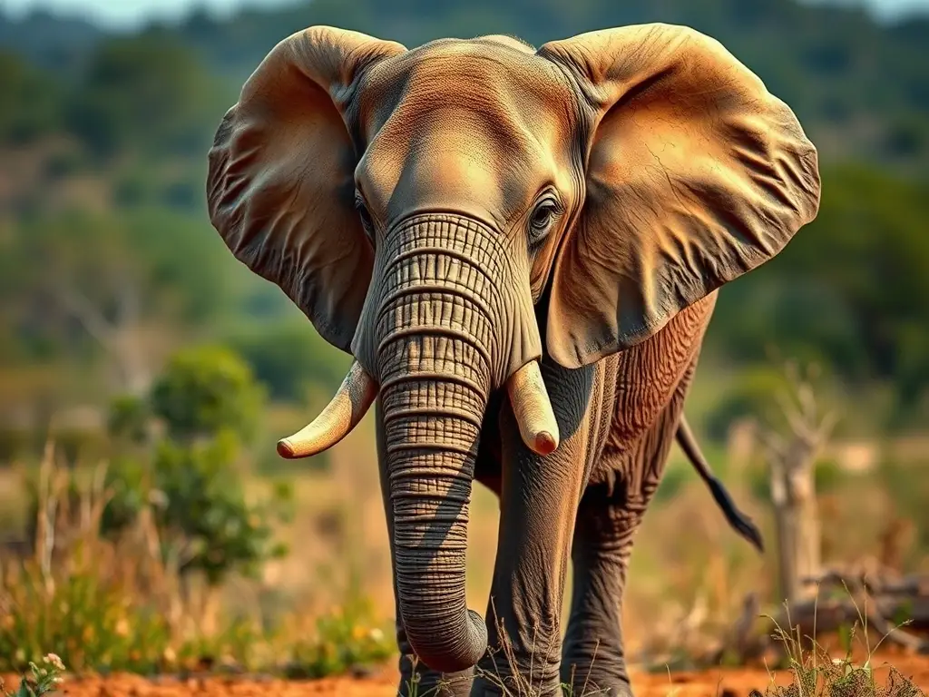 Fotorealista de elefante africano herbívoro en su hábitat natural