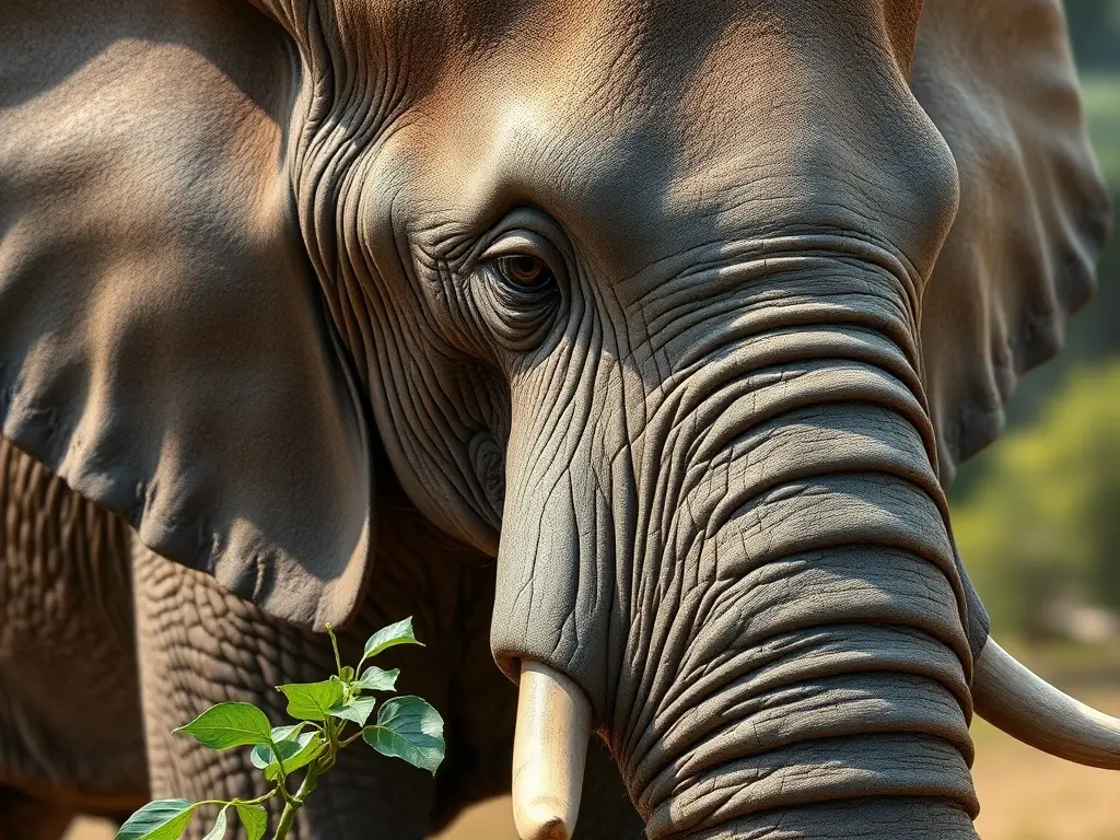 Foto realista de elefante africano comiendo hojas