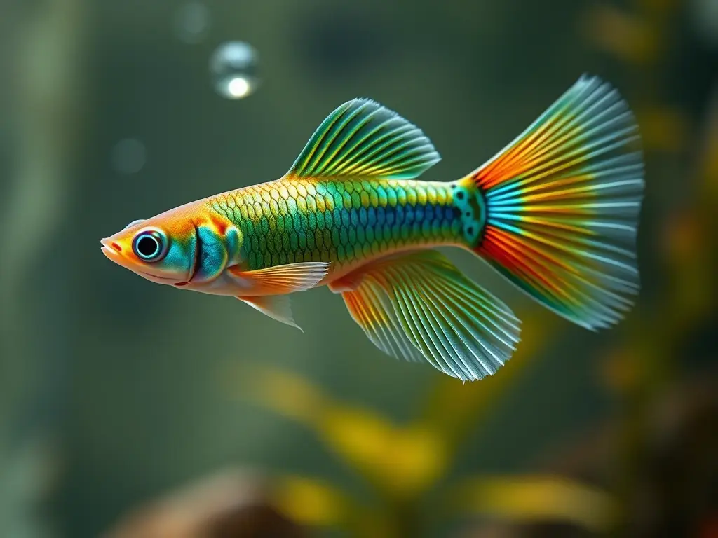 Fotorealistic guppy embarazada con escamas vibrantes