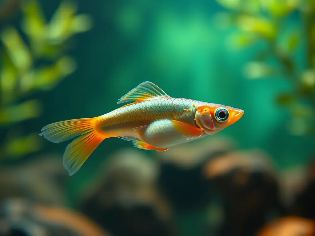 Fotorealistic photo de un guppy gestante nadando en un acuario