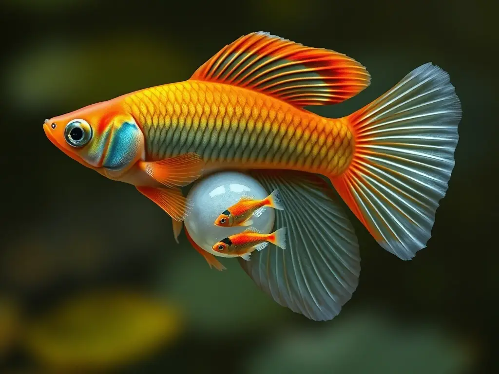 Fotografía realista de una guppy embarazada