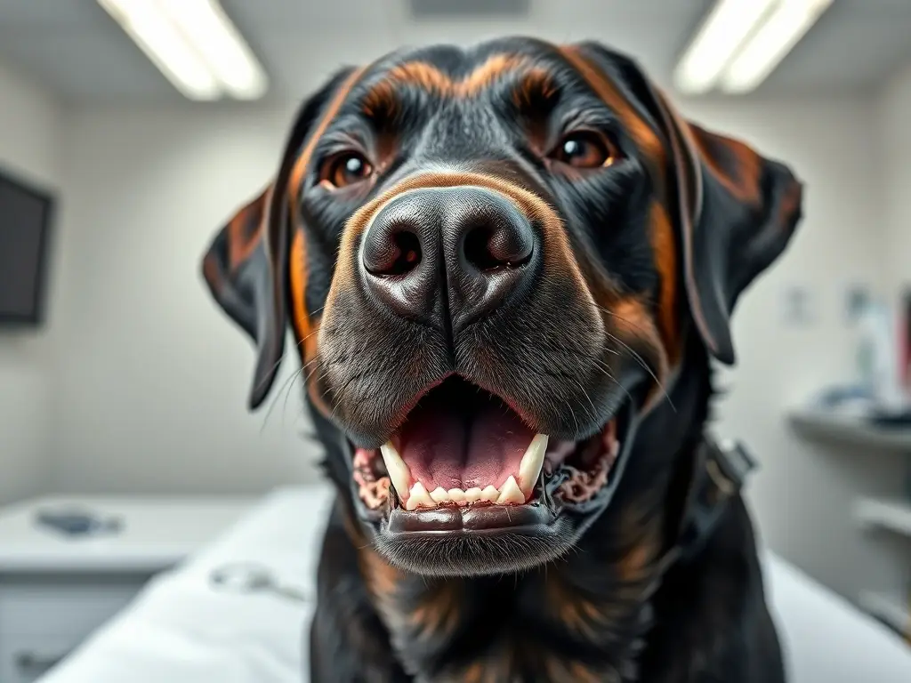 Perro con encías negras y piel manchada