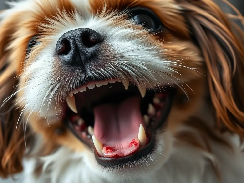 Fotografía realista de boca de Shih Tzu con inflamada encías