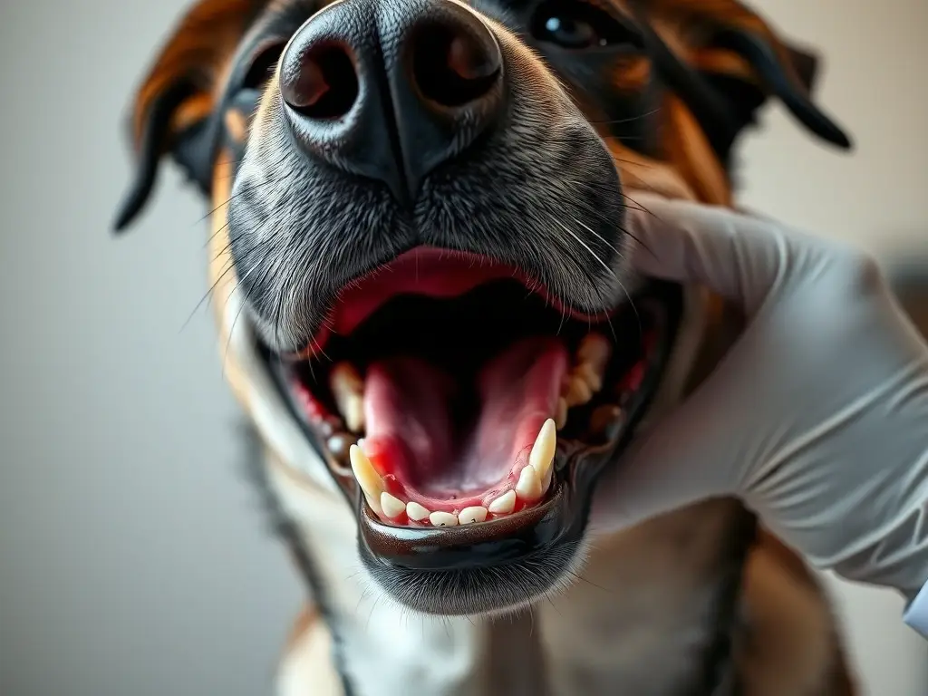 Boca de perro fotorealista, mano veterinaria