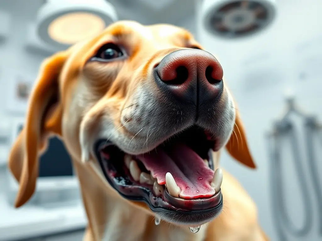 Primer plano de perro con encías inflamadas